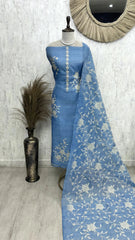 Unstitched Tissue Linen Suit Set Featuring Linen Dupatta