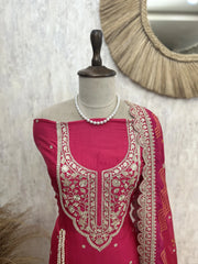 Unstitched Silk Suit Set With Silk Dupatta