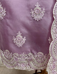 Glass Organza Unstitched Suit Set With Glass Organza Dupatta