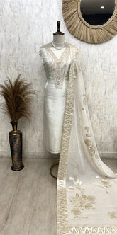 Glass Organza Unstitched Suit Set With Glass Organza Dupatta