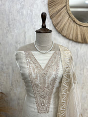 Glass Organza Unstitched Suit Set With Glass Organza Dupatta