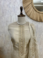 Tissue Unstitched Suit Set With Organza Dupatta