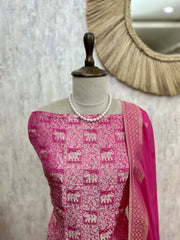 Brocade Silk Unstitched Suit Set Featuring Organza Dupatta
