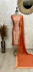 Brocade Silk Unstitched Suit Set Featuring Organza Dupatta