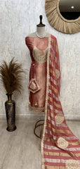 Brocade Silk Unstitched Suit Set Comes With Handy Potli & Featuring Organza Dupatta