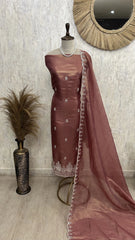 Glass Organza Unstitched Suit Set With Glass Organza Dupatta