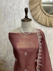 Glass Organza Unstitched Suit Set With Glass Organza Dupatta