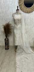 Glass Organza Unstitched Suit Set With Glass Organza Dupatta Featuring Hand Work