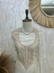 Glass Organza Unstitched Suit Set With Glass Organza Dupatta Featuring Hand Work