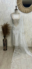 Glass Organza Unstitched Suit Set With Glass Organza Dupatta Featuring Hand Work