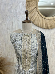 Organza Unstitched Suit Set With Organza Dupatta