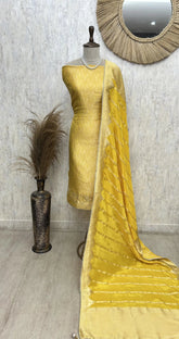 Brocade Silk Unstitched Suit Set featuring Silk Dupatta