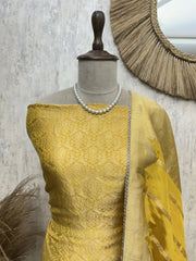 Brocade Silk Unstitched Suit Set featuring Silk Dupatta