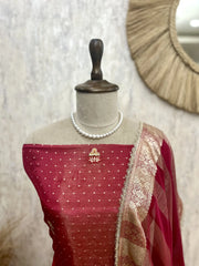 Karwa Chauth Special Unstitched Tissue Suit Set With Organza Dupatta