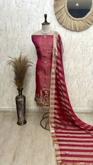 Karwa Chauth Special Unstitched Tissue Suit Set With Organza Dupatta