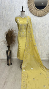 Tissue Unstitched Suit Set With Tissue Dupatta