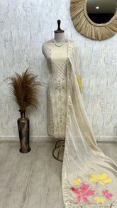 Tissue Unstitched Suit Set With Tissue Dupatta