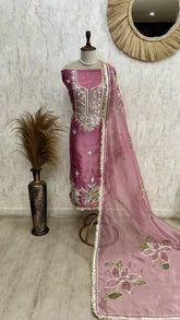 Glass Organza Unstitched Suit Set Featuring Glass Organza Dupatta