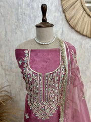 Glass Organza Unstitched Suit Set Featuring Glass Organza Dupatta