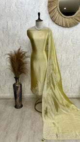 Glass Organza Unstitched Suit Set Featuring Glass Organza Dupatta