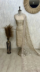 Glass Organza Unstitched Suit Set Featuring Glass Organza Dupatta