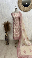 Tissue Linen Unstitched Suit Set With Tissue Linen Dupatta