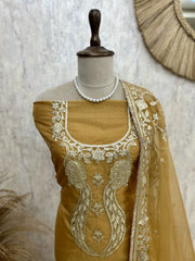 Tissue Unstitched Suit Set With Tissue Dupatta