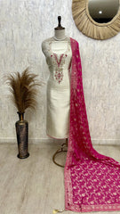 Tissue Silk Unstitched Suit Set Featuring Organza Dupatta