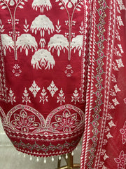 Russian Crepe Unstitched Suit Set Featuring Organza Dupatta