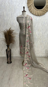 Chiffon Organza Unstitched Suit Set With Chiffon Organza Dupatta