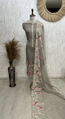 Chiffon Organza Unstitched Suit Set With Chiffon Organza Dupatta