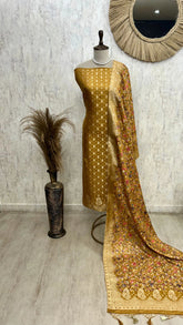 Banarasi Silk Unstitched Suit Set featuring Kani Dupatta