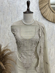 Thread & Pearl Work Mul Chanderi Unstitched Suit Set