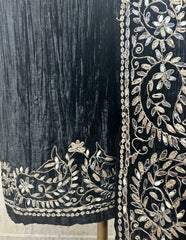 Crush Velvet Unstitched Suit Set Featuring Mirror Work On Bottom, Neckline & Dupatta