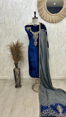Velvet Unstitched Suit Set Featuring Crush velvet Dupatta