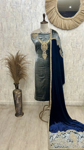 Velvet Unstitched Suit Set Featuring Crush velvet Dupatta