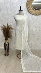 Chikankari & Pearl Work Georgette Unstitched Suit Set