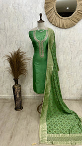 Dola Silk Unstitched Suit Set Featuring Dola Silk Dupatta