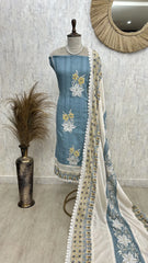 Applique Work Cotton Unstitched Suit Set