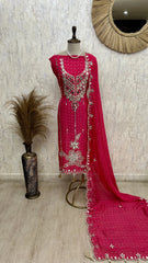 Organza Unstitched Suit Set With Organza Dupatta Featuring Mirror Work
