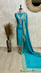 Graceful Dola Silk Unstitched Suit Set-V neck design