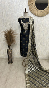 Embroidered Dola silk unstitched suit set