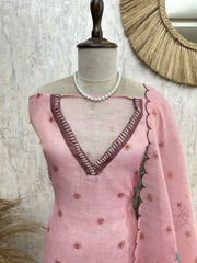 Kantha Work Elephant Print Jamdani Linen Unstitched Suit Set