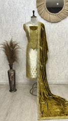 Brocade Banarasi Unstitched Suit Set With Velvet Dupatta