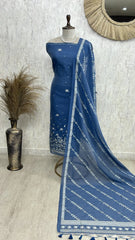 Indigo Jamdani Woven Linen Unstitched Suit Set
