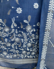 Indigo Jamdani Woven Linen Unstitched Suit Set