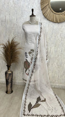 Printed Jamdani Linen Unstitched Suit Set