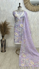 Petals Print Jamdani Linen Unstitched Suit Set