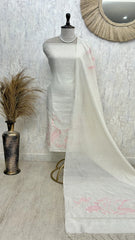 Applique Work Linen Tissue Unstitched Suit Set