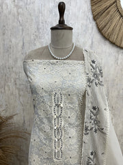 Cotton Unstitched Suit Set With Shell Work